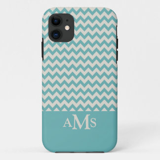 Jade Green Chevron Stripe 3 Monogram iPhone 11 Case