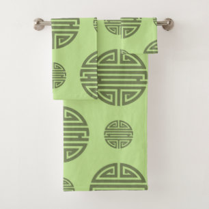 Jade Green Chinese Shou Longevity Character Bath Towel Set