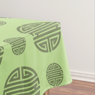 Jade Green Chinese Shou Longevity Character Tablecloth