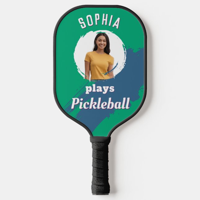 Jade Green Custom Photo & Name Modern Pickleball Paddle (Front)