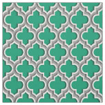 Jade Green Dark Gray Moroccan Quatrefoil #5DS Fabric