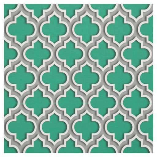 Jade Green Dark Gray Moroccan Quatrefoil #5DS Fabric