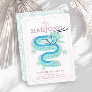Jade Green Dragon Pink Chinoiserie Mahjong Party Invitation