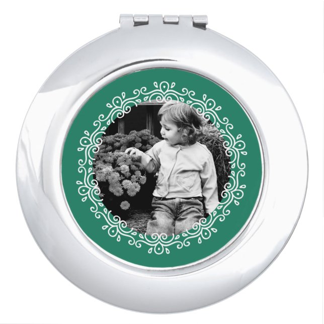 Jade Green Fancy Swirls Frame Custom Photo Mirror For Makeup (Front)