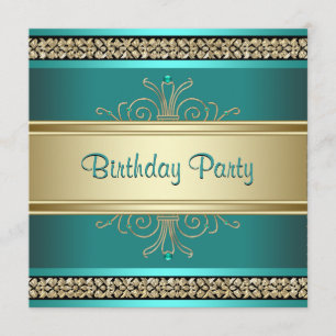 Jade Green Gold Black Womans Birthday Party Invitation