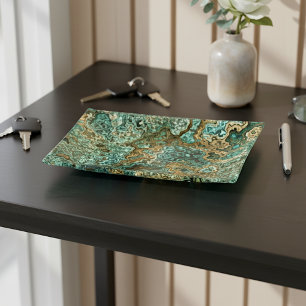 Jade Green Gold Marble Pattern Trinket Tray