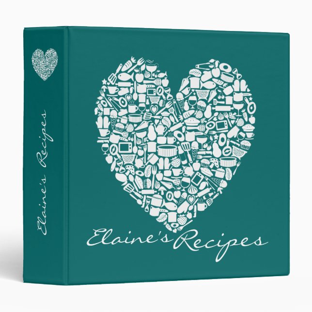 Jade Green Heart Recipe Personalized Name Binder (Front/Spine)