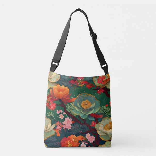 Jade green Kimono pattern inspired japanese fabric Crossbody Bag (Front)