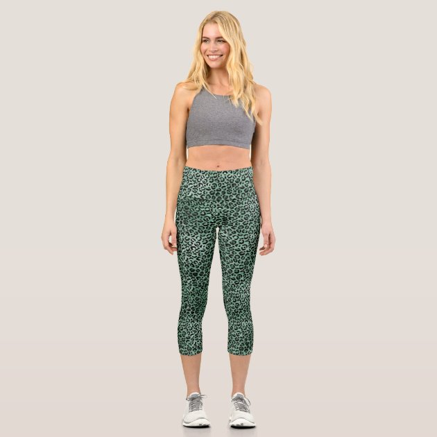 Jade Green Leopard Print Capri Leggings 