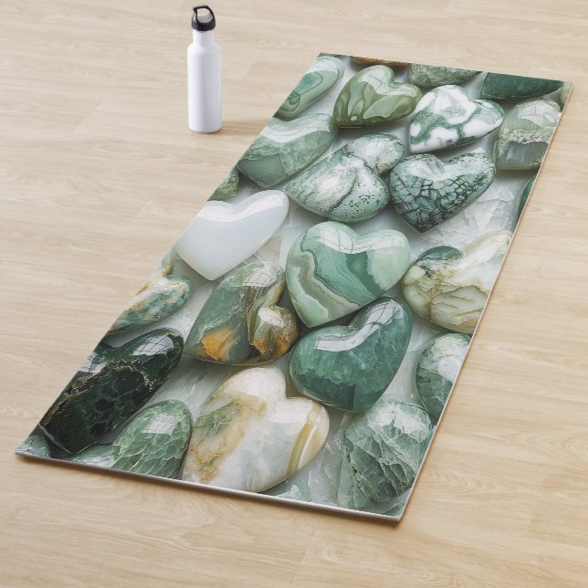 Jade Green Marble Heart Cluster Yoga Mat (In Situ)