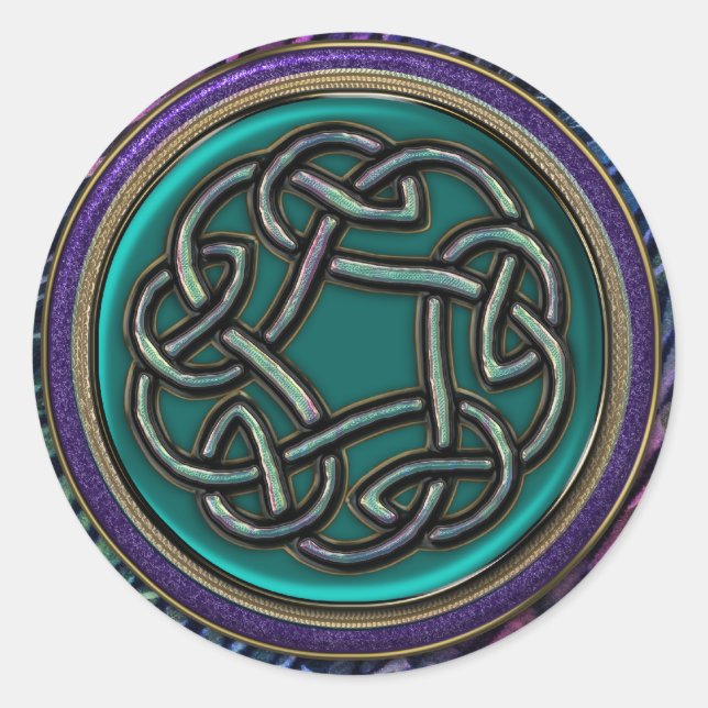 Jade Green Metal Celtic Knot Classic Round Sticker (Front)