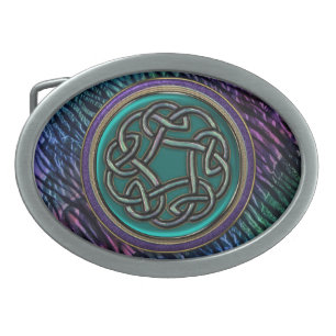Jade Green Metal Celtic Knot Oval Belt Buckle