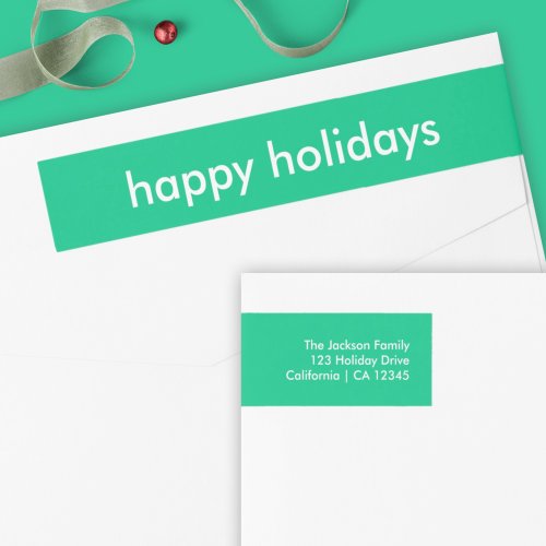 Jade Green Minimalist Vibrant Xmas Return Address Wrap Around Label