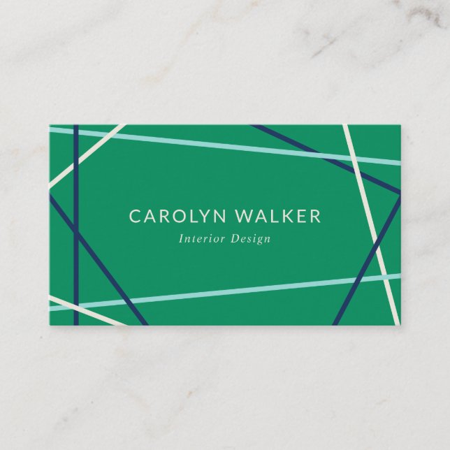 Jade Green Navy Blue Geometric Business Card (Front)