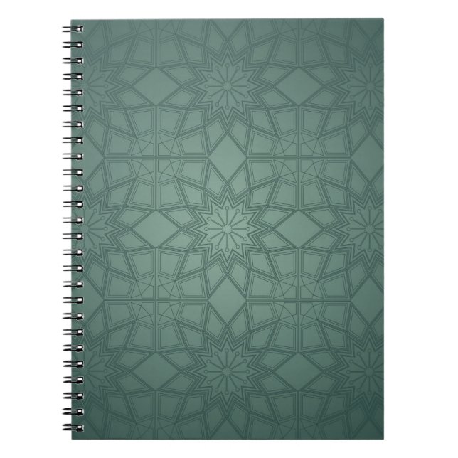Jade Green Ornate Geometric Pattern Notebook (Front)