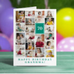 Jade Green Photo Collage Happy Birthday Grandma Card<br><div class="desc">Wish grandma a happy birthday with this jumbo photo collage birthday card to which you can add 19 photos of the grand kids,  and grandmas age in big white letters against a jade green background.</div>