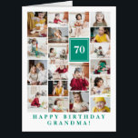 Jade Green Photo Collage Happy Birthday Grandma Card<br><div class="desc">Wish grandma a happy birthday with this jumbo photo collage birthday card to which you can add 19 photos of the grand kids,  and grandmas age in big white letters against a jade green background.</div>