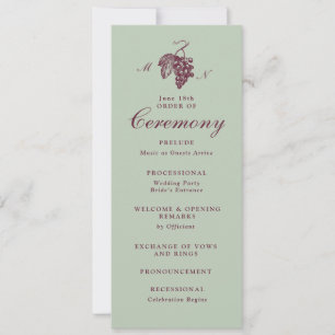 Jade Green Plum Grape Monogram Wedding Program