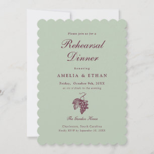 Jade Green Plum Vineyard Rehearsal Dinner Invitation
