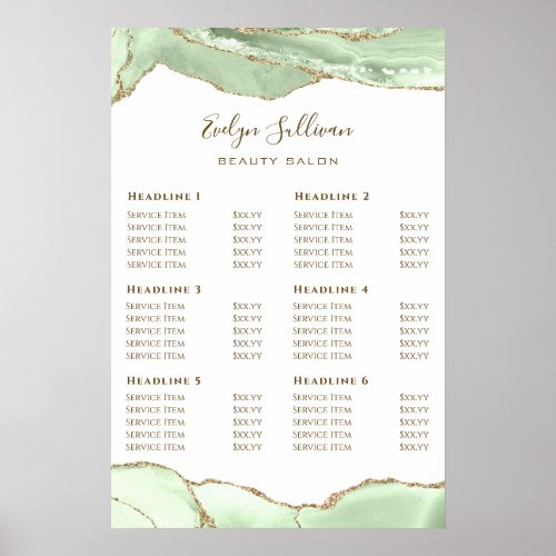 Jade green Price List Poster