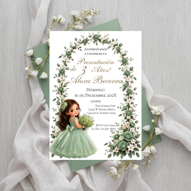 Jade green princess 3rd birthday presentation invitation (Creator Uploaded)