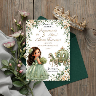 Jade green princess 3rd birthday presentation invitation