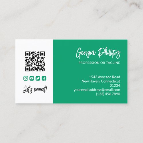 Jade Green QR Code Photo Social Media Icons Business Card