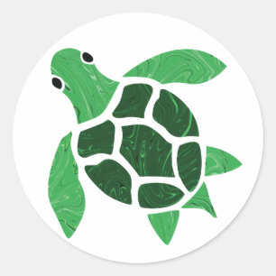 Jade Green Sea Turtle Mosaic Art Classic Round Sticker