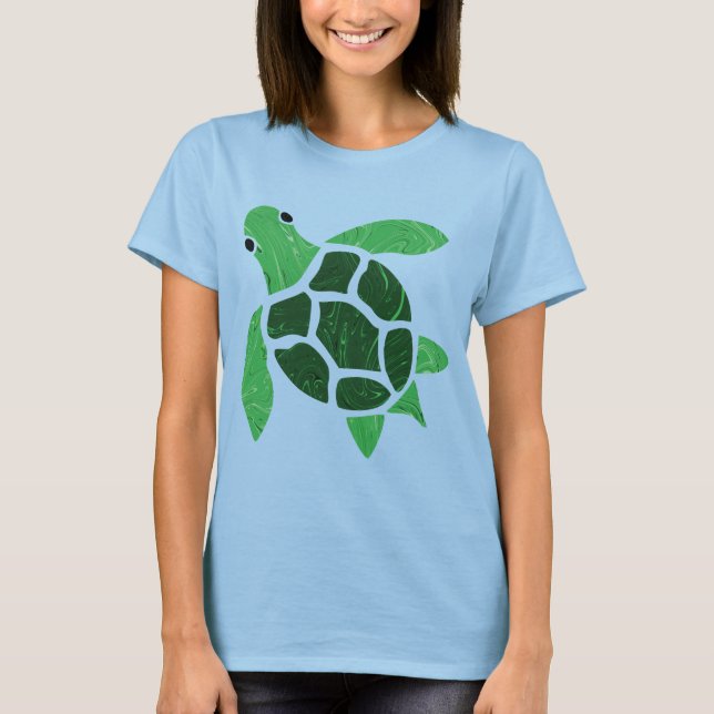 Jade Green Sea Turtle Mosaic Artwork T-Shirt (Front)
