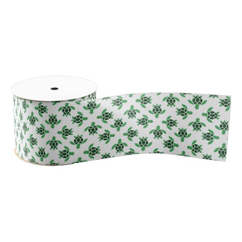 Jade Green Sea Turtle Mosaic Design Grosgrain Ribbon