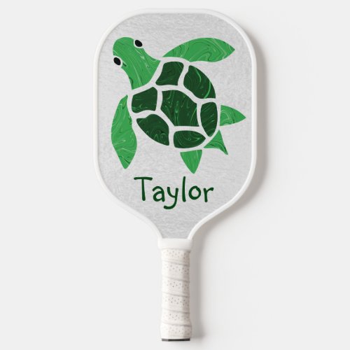 Jade Green Sea Turtle Mosaic with Name Pickleball Paddle