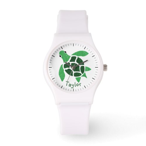 Jade Green Sea Turtle Mosaic with Name Watch