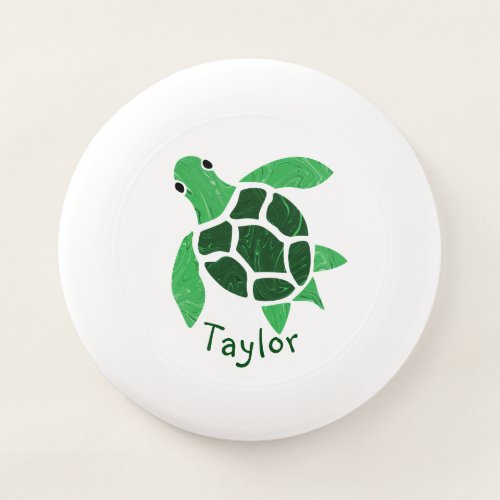Jade Green Sea Turtle Mosaic with Name Wham_O Frisbee