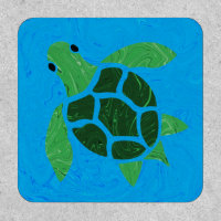 Jade Green Sea Turtle on Marble Ocean Blue
