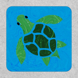 Jade Green Sea Turtle on Marble Ocean Blue Patch