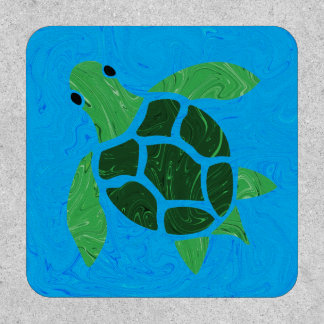 Jade Green Sea Turtle on Marble Ocean Blue Patch
