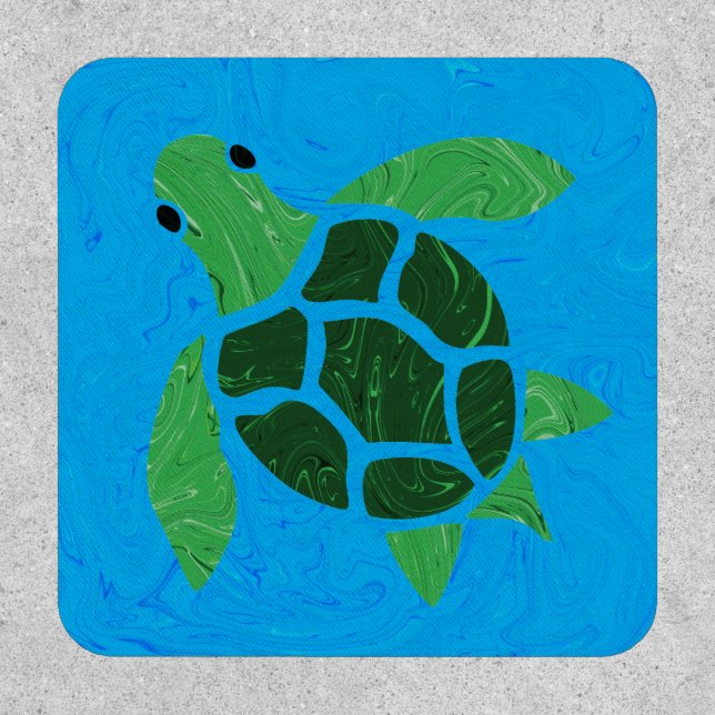 Jade Green Sea Turtle on Marble Ocean Blue Patch (Front)