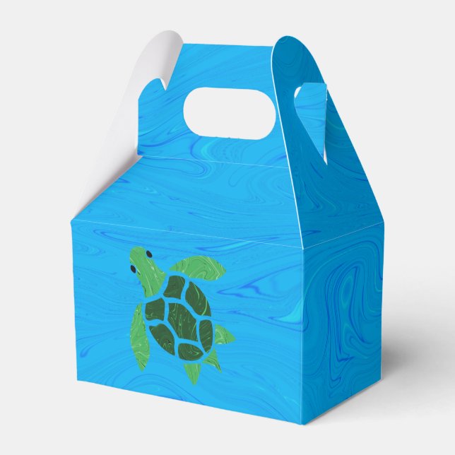 Jade Green Sea Turtle on Ocean Blue Background Favor Boxes (Front Side)