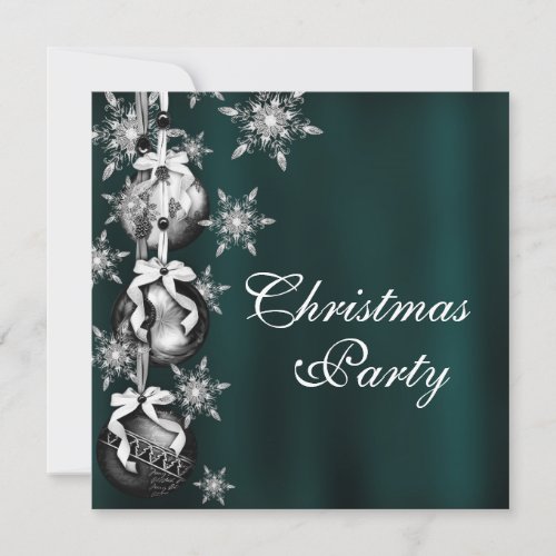 Jade Green Snowflakes Christmas Party Invitations