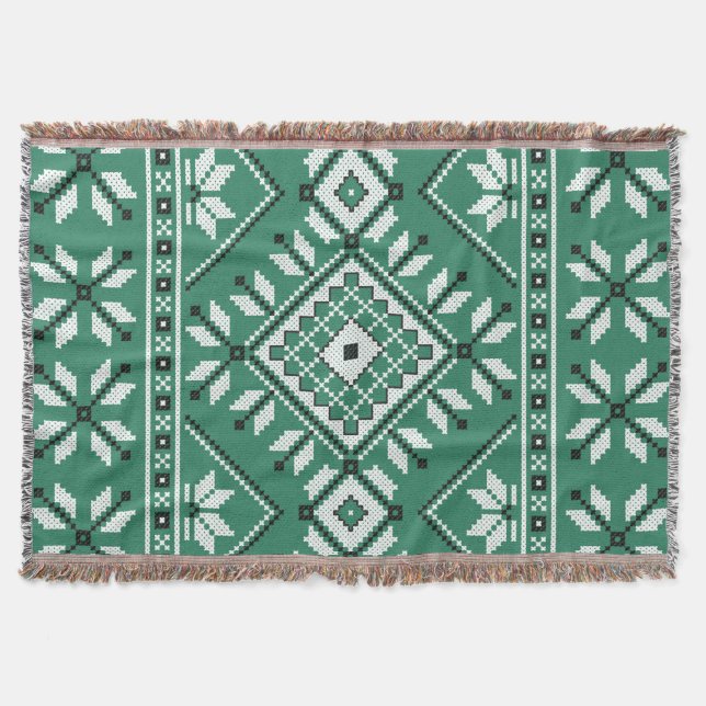 Jade Green Southwest Aztec Geometric Pattern Throw Blanket (Front)