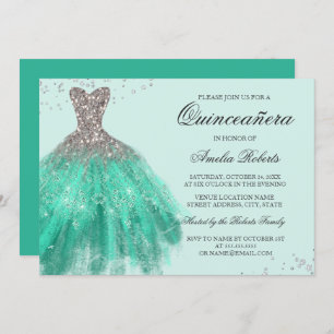 Jade Green Sparkle Dress Quinceanera Invitation