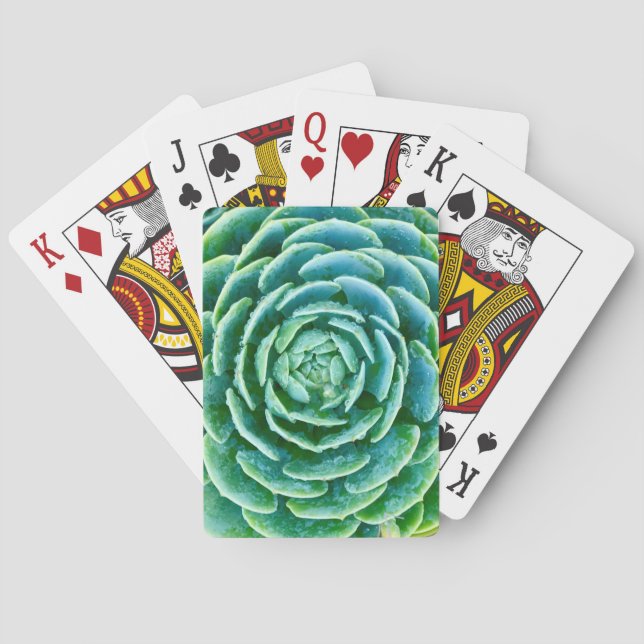 Jade Green Succulent Poker Cards (Back)