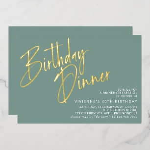 Jade Green Teal & Gold Modern Chic Birthday Dinner Foil Invitation