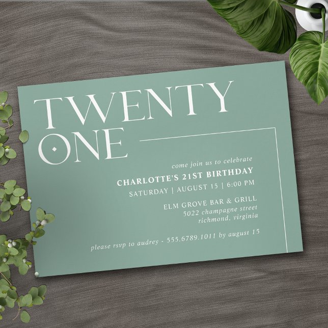 Jade Green Teal | Simple Modern 21 Birthday Party Invitation (Creator Uploaded)