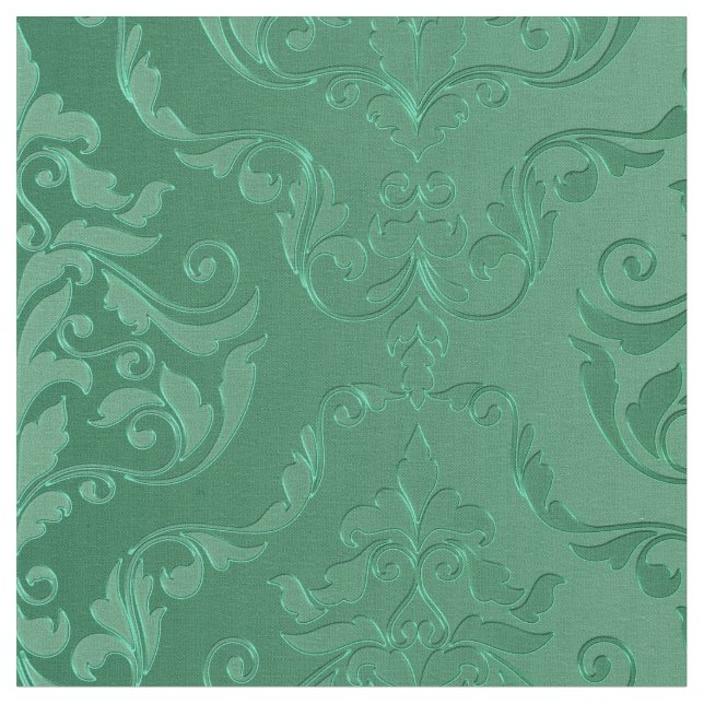Jade Green Vintage Style Damask Fabric (Close Up)