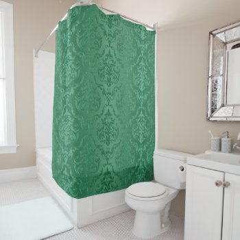 Jade Green Vintage Style Damask Shower Curtain by UROCKDezineZone at Zazzle