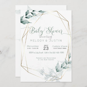Jade Green Watercolor Couple's Baby Shower Invitation