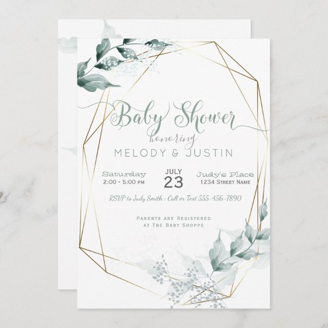 Jade Green Watercolor Couple's  Baby Shower Invitation (Front/Back)