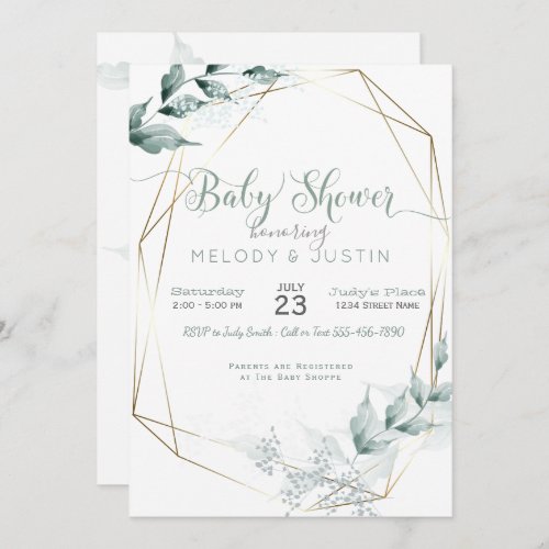 Jade Green Watercolor Couples  Baby Shower Invitation