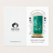 Jade Green Watercolor Front Door Photo & Services Business Card (Outside Unfolded)